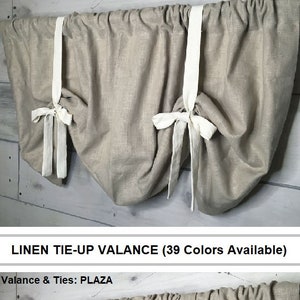 Chic Linen Tie Valance w/Bows-Farmhouse Rod Pocket Curtain Valance with Ties -50&quot; W x 22&quot; L-39 Colors-Custom Curtains-Fast Shipping!