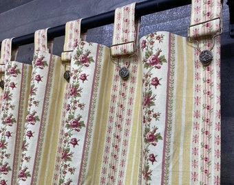 Pair of Covington Leila Spring Custom Curtains-Drapes-Valance-Panels / Shabby chic french country cottage yellow floral tab tops