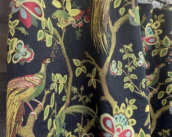 Curtains out of Phoenix Onyx black red gold jacquard - Pair of 2 panels - Extra wide , extra long avail-4000+ fabrics at BestFabricStore.com