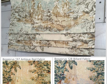 Faux Roman Shade out of Covington Bosporus Toile Fabric (197 flax, 128 billard, 137 antique red) or any fabric @BestFabricStore.com