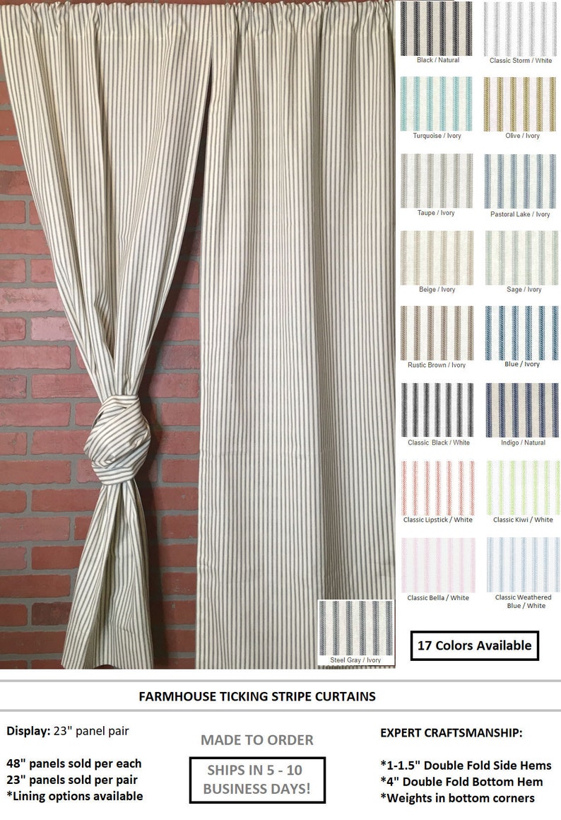 Farmhouse Ticking Stripe Custom Curtains Ds Long Panel Or Image 0