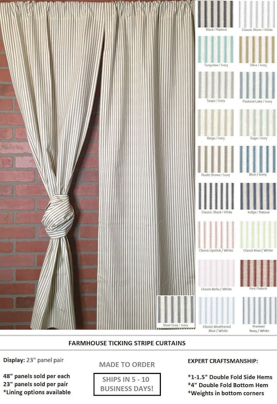 Farmhouse Ticking Stripe Custom Curtains Drapes Long Panel Or Etsy