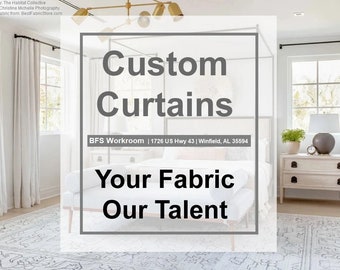 Pair of Custom Curtains - Send your fabric - Rod pocket, grommet, flat top, pinch pleat, back tab, tab top. Optional lining avail. FAST!