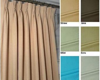 Pair of fully lined euro or pinch pleat custom curtains out of linen-look Covington Dulce fabric - extra wide extra long avail - 2 panels