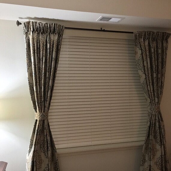 Damask Faux Silk Custom Curtains Drapes 48 Wide Drapery Etsy