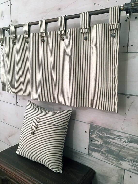 Farmhouse Ticking Stripe Cafe Curtains Drapes Valance Pillow Etsy
