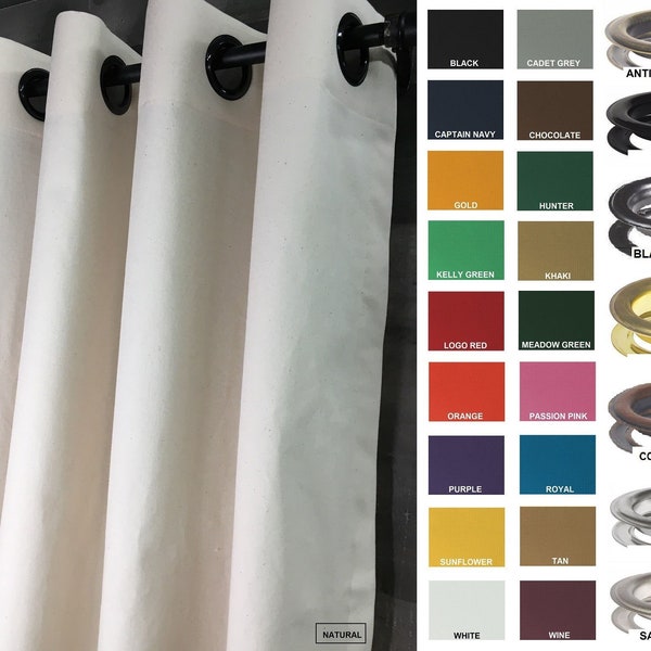 Grommet Curtains/Drapes/Valance Solid Cotton Duck Canvas - Non-Rust - Extra Long Extra Wide Pre Shrunk Washed avail. -Fast Shipping!
