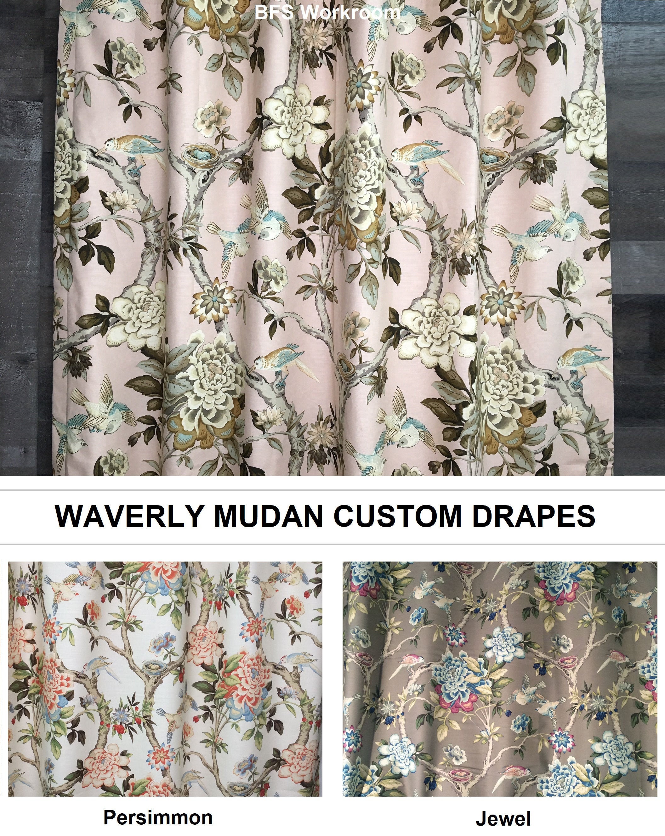 Waverly Mudan Bird Custom Curtains drapes 48 Wide Drapery Panel