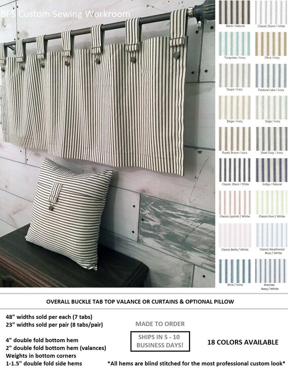 Farmhouse Ticking Stripe Cafe Curtains Drapes Valance Pillow Etsy
