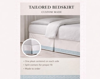 White Cotton Canvas Bed Skirt with Capri border tape trim | Tailored Pleat Style | Custom Made | More fabric @ BestFabricStore.com