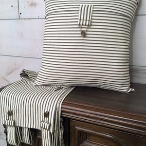 Farmhouse Ticking Stripe Cafe Curtains/Drapes/Valance Overall Buckle Tab Top Custom Curtains Optional Pillow and ruffles Fast Shipping image 7