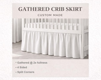 White Cotton Canvas Crib Skirt | Gathered Dust Ruffle Style | Custom Made | More fabric @ BestFabricStore.com