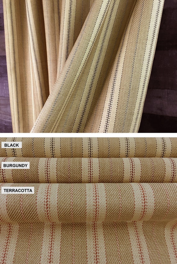Rustic Farmhouse Curtains/Draperies/Valance-Ticking Stripe Black and Tan, Burgundy-extra wide pre shrunk washed avail- Fast Shipping!