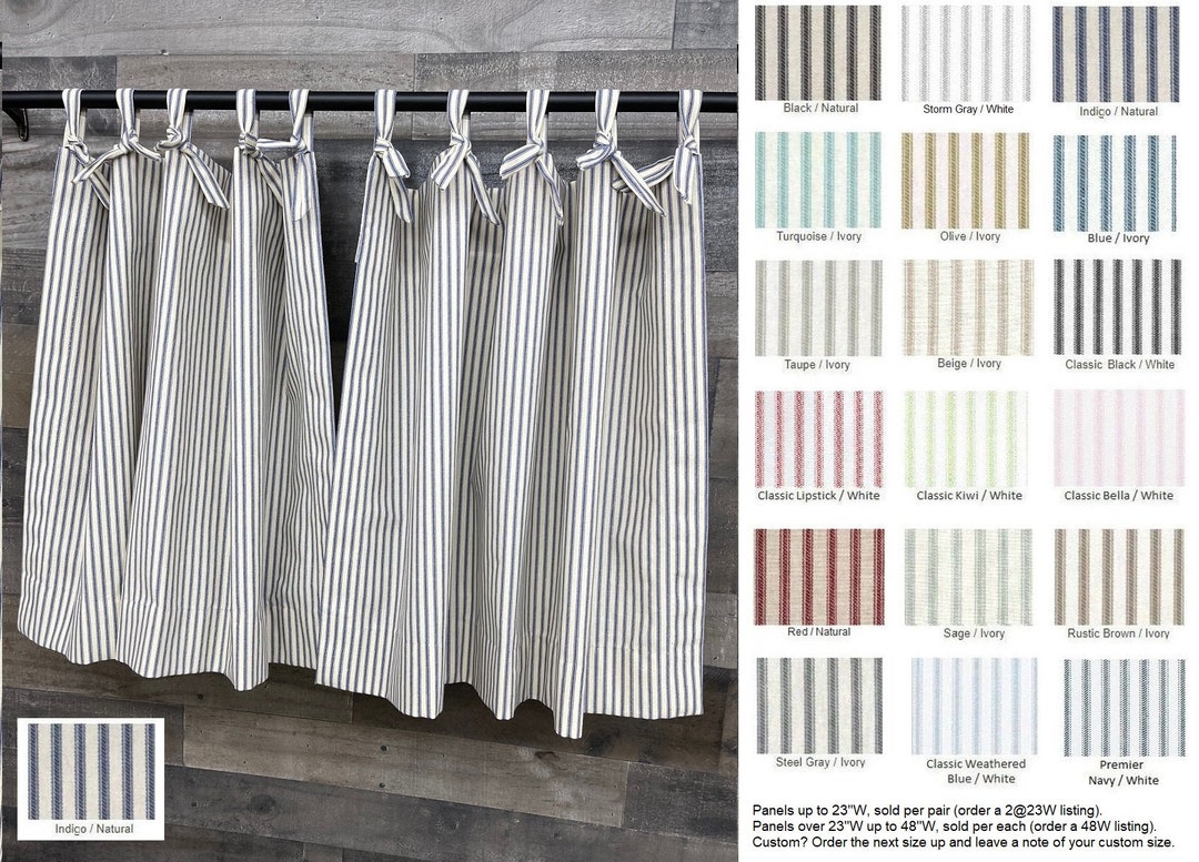 Farmhouse Ticking Stripe Tab Tie Top Cafe Curtains/drapes/valance/pair