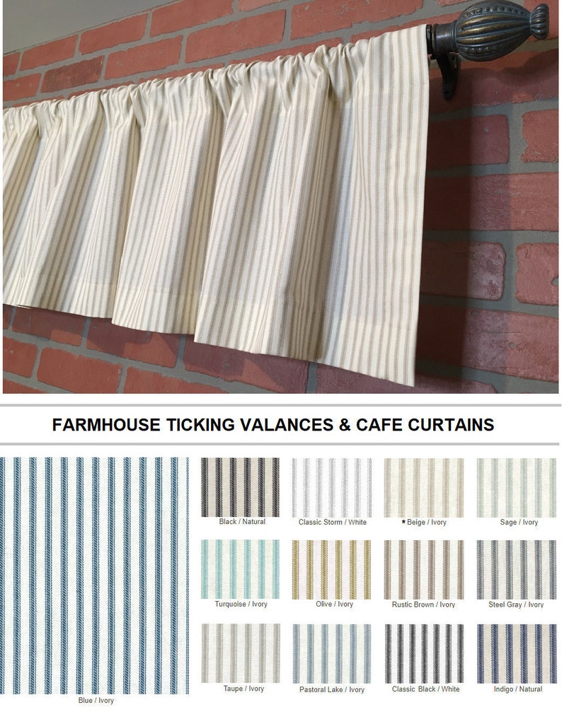 Farmhouse Ticking Stripe Kitchen Cafe Curtains Window Valance Etsy