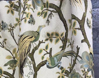 Curtains out of Phoenix Celery green gold jacquard - Pair of 2 panels - Extra wide , extra long avail - 4000+ fabrics at BestFabricStore.com