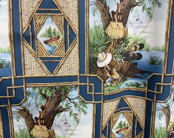 Curtains out of Adirondack Navy Fishing Fabric - Pair of 2 panels - Extra wide , extra long available - 4000+ fabrics at BestFabricStore.com