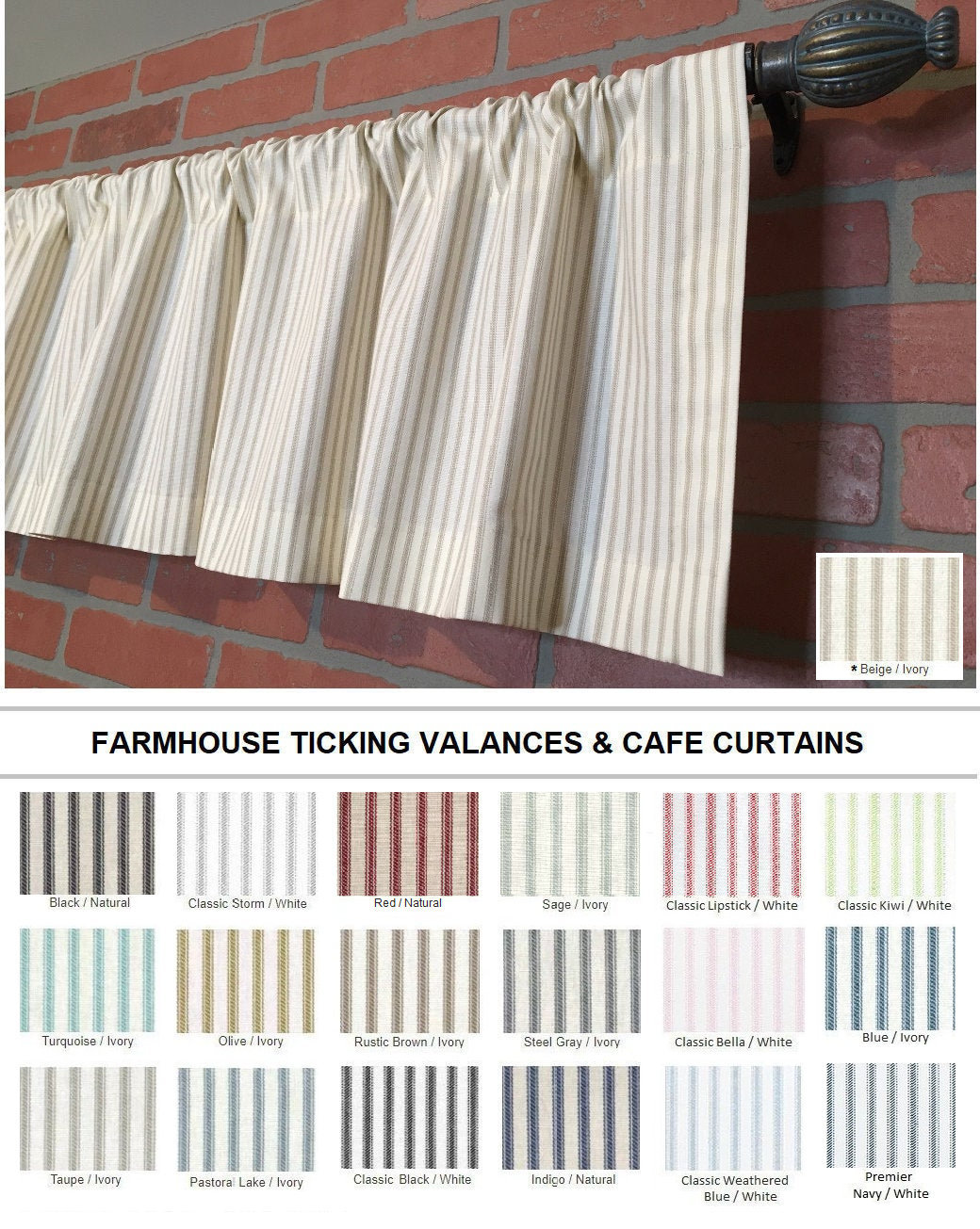 60 W x 15 L 1, Black Elrene Home Fashions Tucker Ticking Stripe Window Curtain Kitchen Valance 60 W x 15 L 1, Black Elrene Home Fashions Tucker Ticking Stripe Window Curtain Kitchen Valance