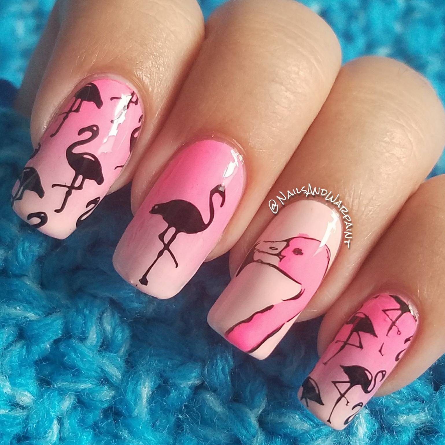 Tropical Flamingo Aqua Nails Design