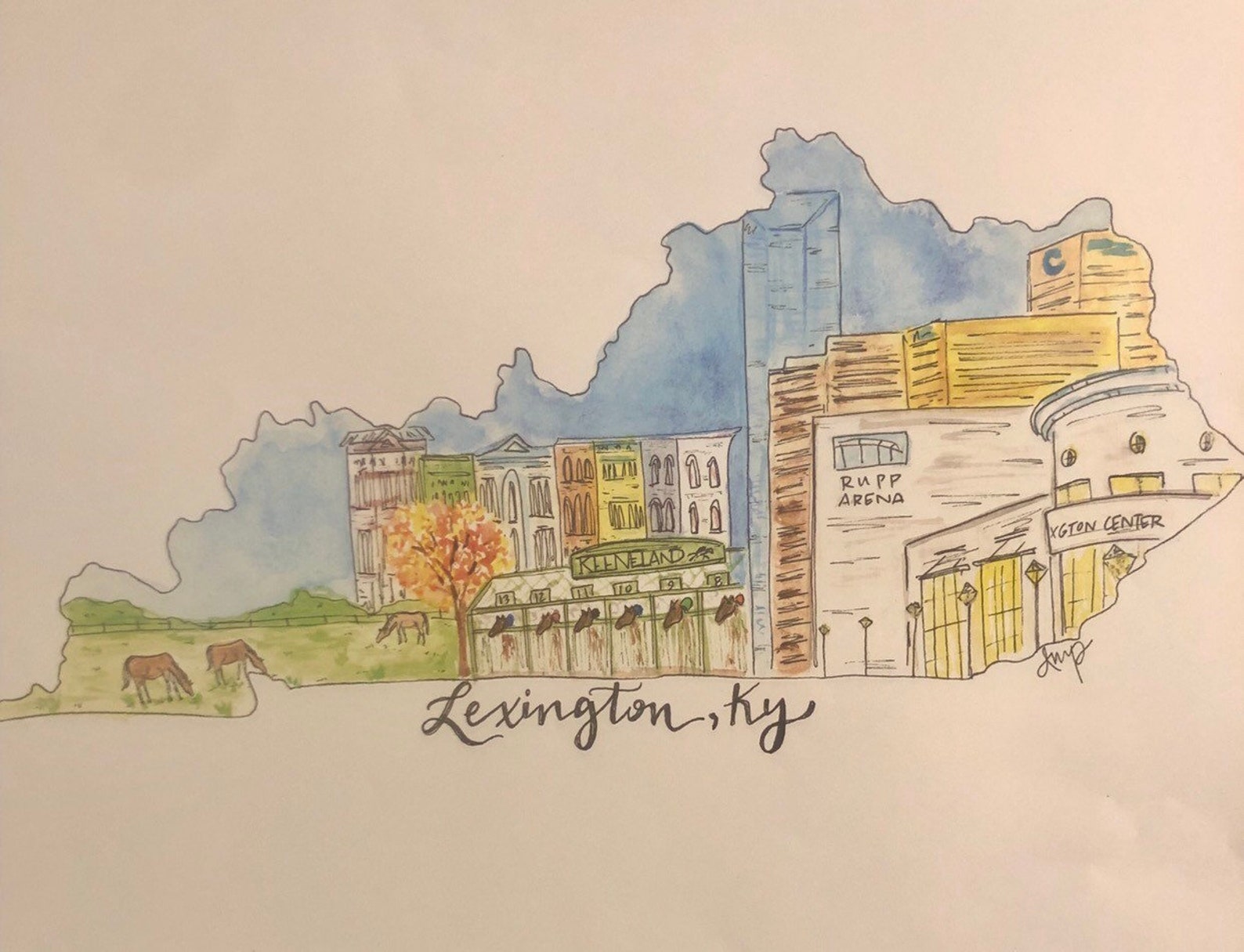 Lexington KY Watercolor Print Available in 8x10 Inches and Etsy