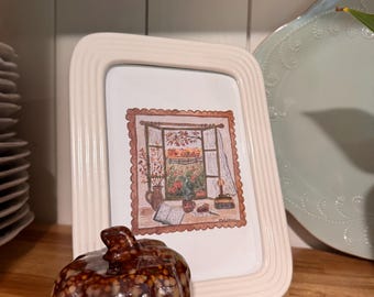 Fall Window Scene Print: seasonal autumn decor, fall decoration, fall scenery painting, pumpkin painting, fall decor