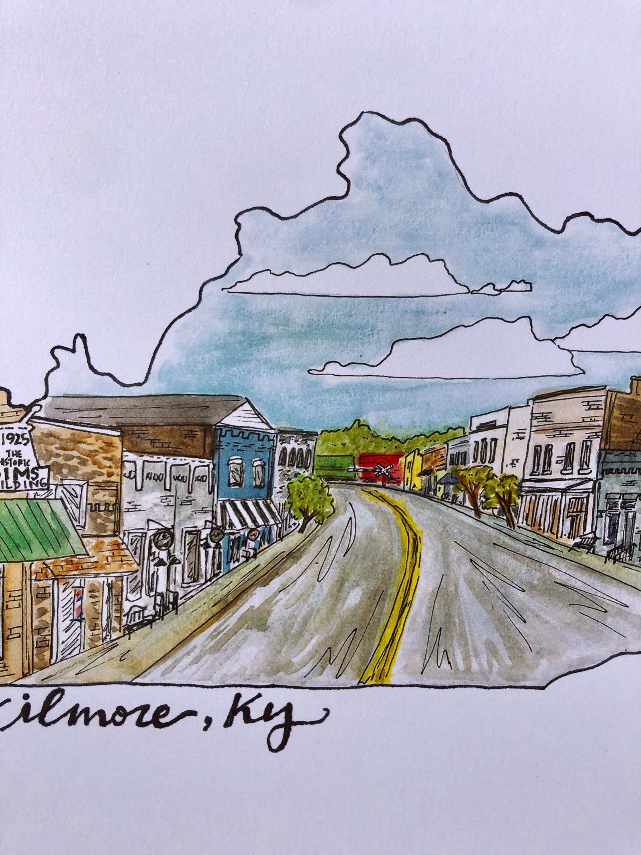Wilmore KY downtown scene Watercolor Print shape of Etsy
