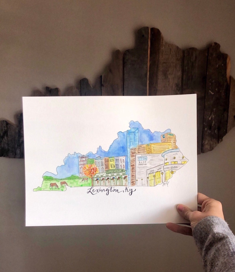 downtown illustration Custom City Scene Watercolor available for any state multiple sizes original artwork
