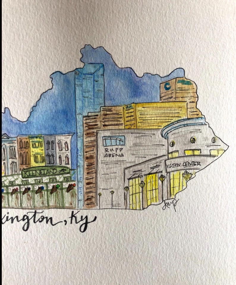 downtown illustration Custom City Scene Watercolor available for any state multiple sizes original artwork