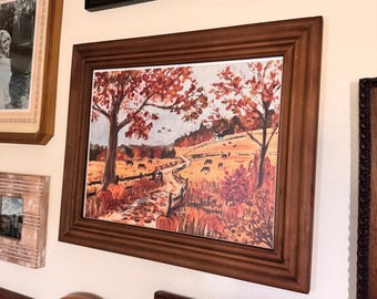 Fall Seasonal Landscape Print: Homeward Through the Harvest, fall decoration, fall scenery painting, pumpkin painting