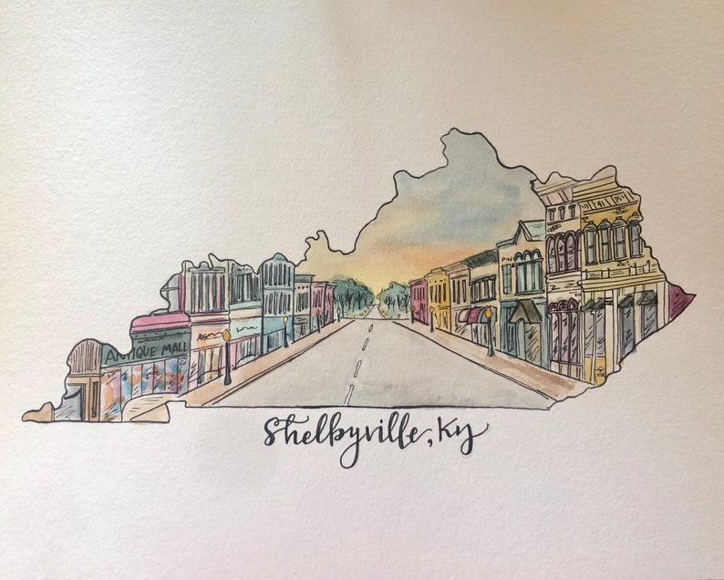 downtown illustration Custom City Scene Watercolor available for any state multiple sizes original artwork