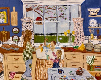 Spring Family Art Print –Month of March,  calendar prints, spring family scene