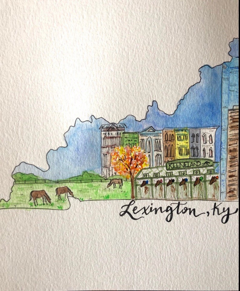 downtown illustration Custom City Scene Watercolor available for any state multiple sizes original artwork