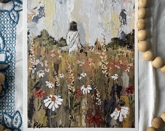 Wildflower Field Art Print: Matthew 6, Jesus Illustration