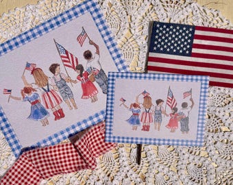 American Flag with Children: Fourth of July art
