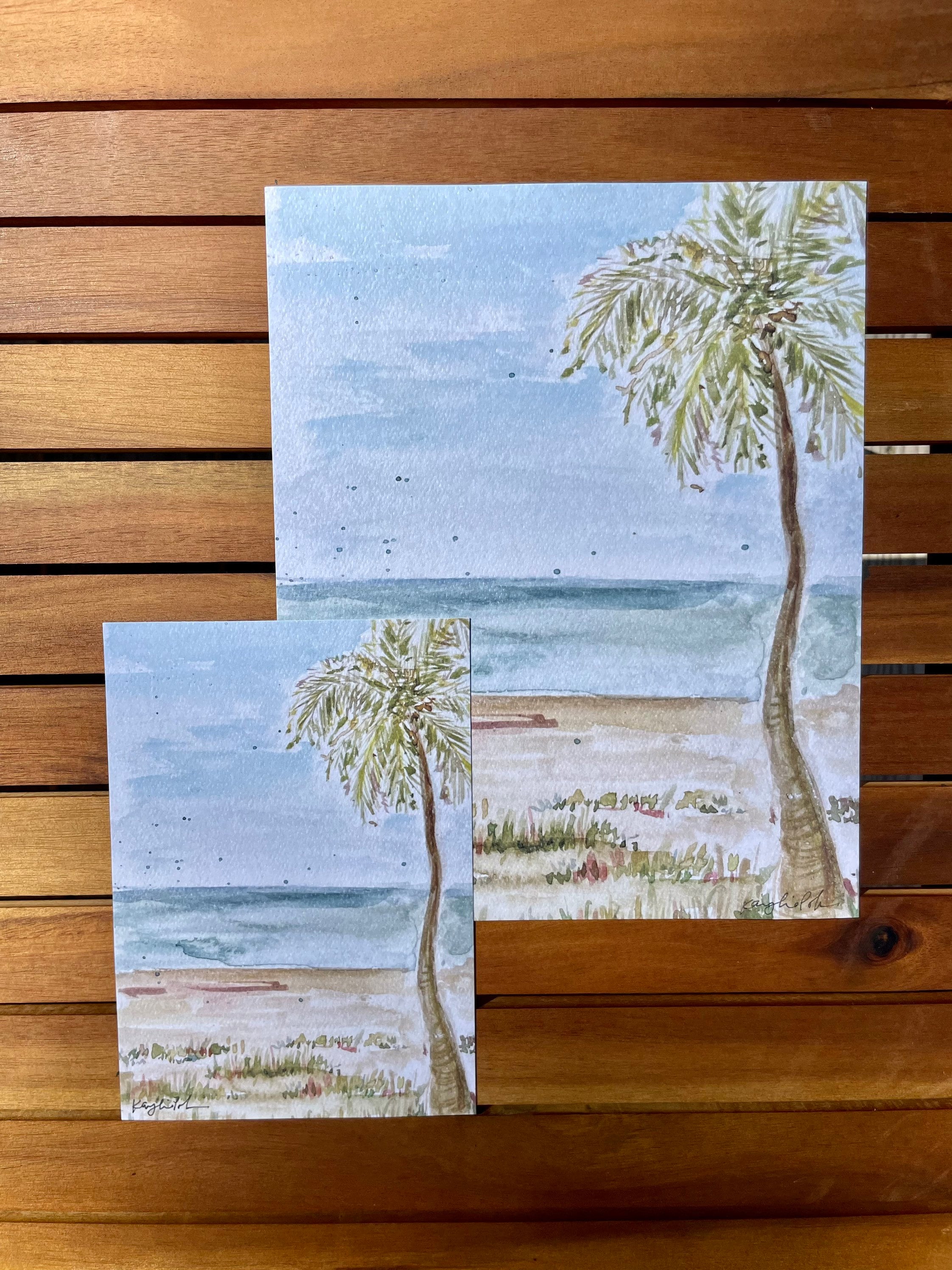 I’ve Come to Rest Watercolor PRINT-palm trees, beach scene, 5x7, 8x10, 11x14 inch, beach illustration, unframed