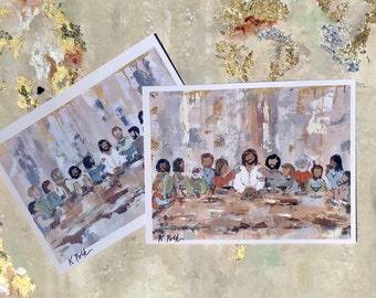 Last Supper Print, Jesus and Disciples, Watercolor Paper