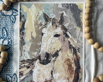 Abstract White Horse Print: Textured Palette Knife Art