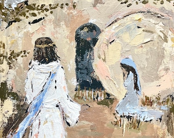 Risen-- printed on watercolor paper, story of John 20, empty tomb, Jesus reveals himself to Mary, Easter, Christianity