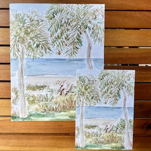 Stay A While Watercolor PRINT-palm trees, beach scene, 5x7, 8x10, 11x14 inch, beach illustration, unframed