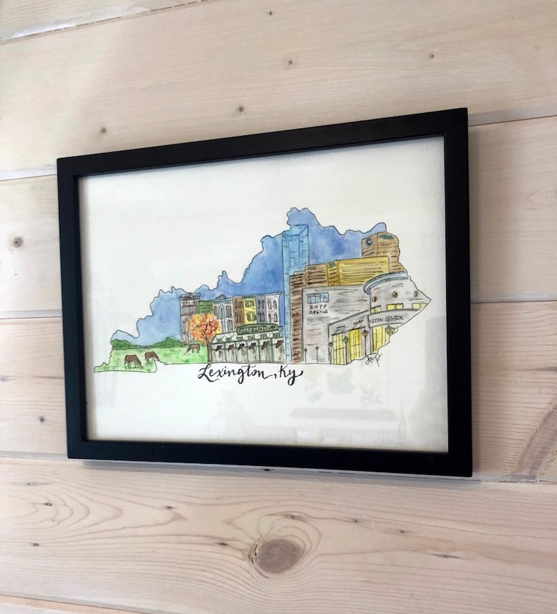 downtown illustration Custom City Scene Watercolor available for any state multiple sizes original artwork