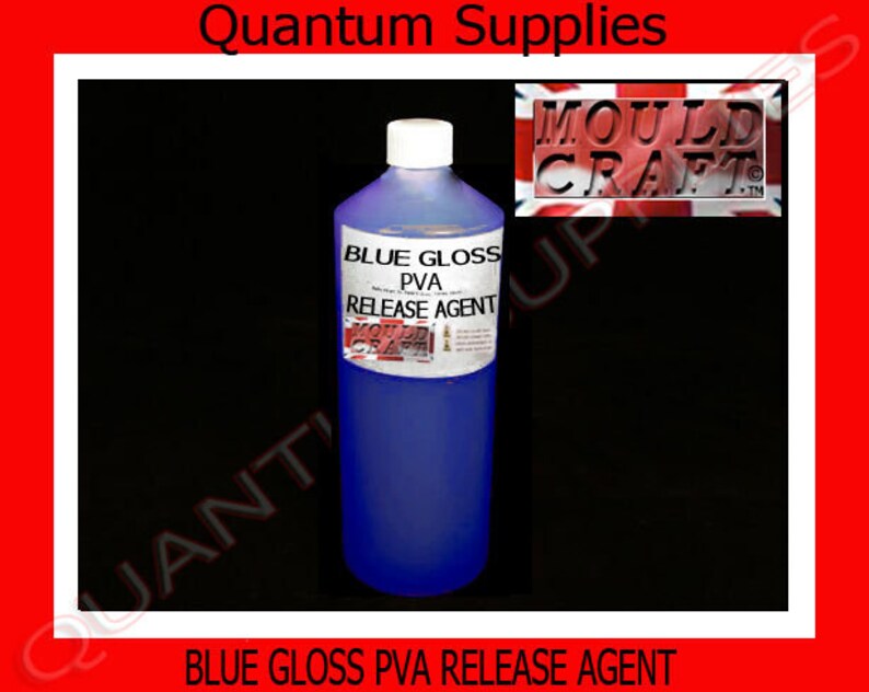 K&ouml;nnte beinhalten: Eine blaue Flasche Mould Craft PVA-Trennmittel. Die Flasche ist mit "Blue Gloss PVA Release Agent" beschriftet und tr&auml;gt das Mould Craft-Logo.
