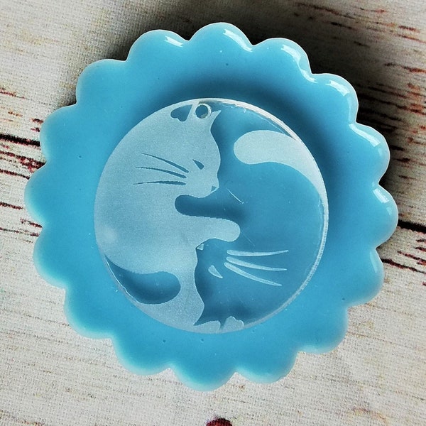 Moule en silicone Chats Yin et Yang pour créations en résine et fimo