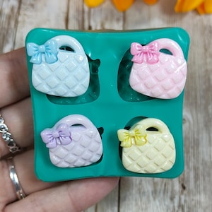 Purse with bow silicone mold 4pcs 2cm for resin, plaster, wax, soap, candle, jesmonite and polymer clay creations