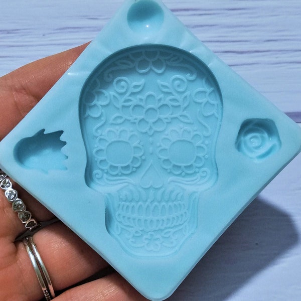 Moule en silicone crâne mexicain pour créations en résine et fimo