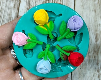 Roses with Stem silicone mold 5pcs 2cm for resin, plaster, soap, wax, jesmonite and polymer clay creations