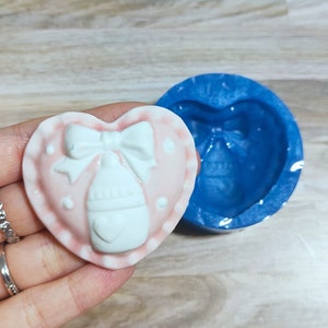 Baby Feeding bottle heart silicone mold with bow for resin, plaster and polymer clay creations