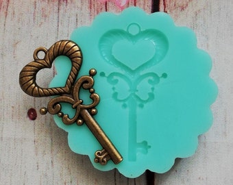 Heart Key silicone mold for resin and polymer clay creations