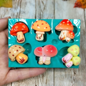 Mushrooms silicone mold 6pcs 3cm for resin, plaster, wax, soap and polymer clay creations