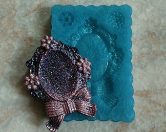 Floreal Cameo Base with bow silicone mold 5x6 for resin, plaster, wax, soap and polymer clay creations