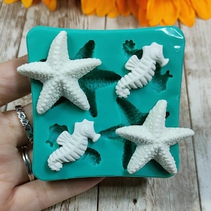 Starfish and Seahorse silicone mold 4pcs for resin, plaster, wax, soap, jesmonite and polymer clay creations